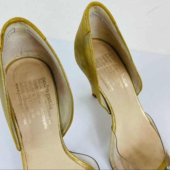 PEDRO GARCIA Retro Gold Metallic Jewel Glitter Peep Toe D'Orsay Heels Shoes 7.5 - Picture 7 of 16